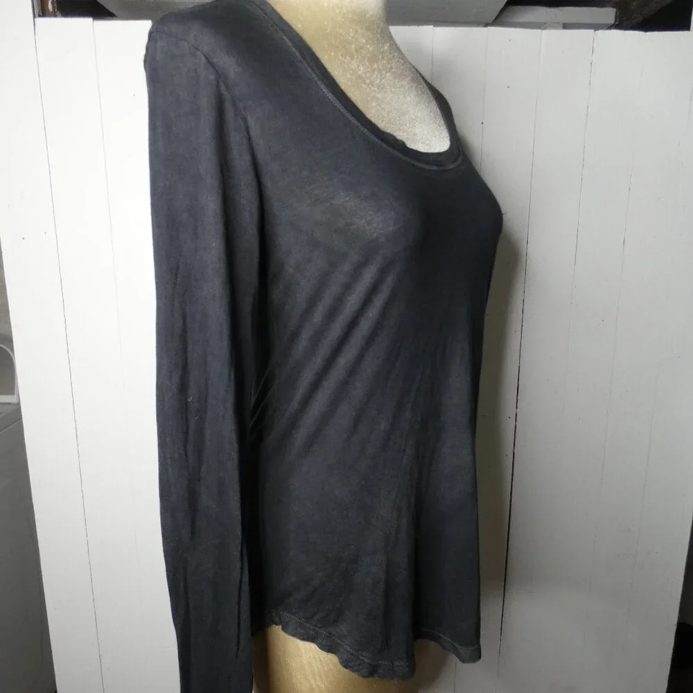 Cotton Citizen Women's S Grey Long Sleeve Burnout Top Scoop Neck Modal & Cotton - Picture 5 of 11